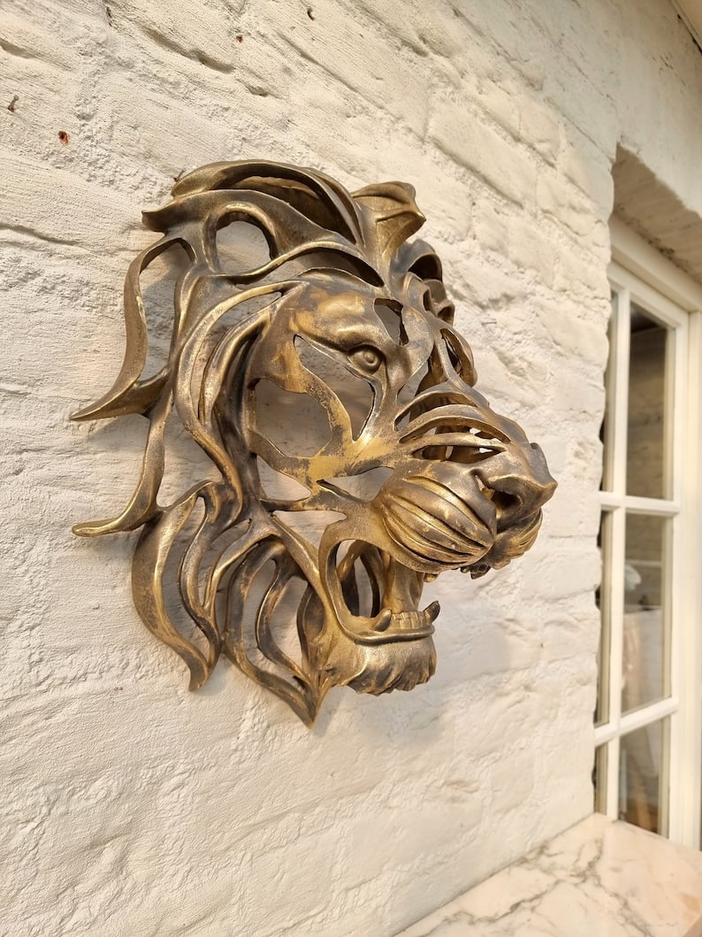 🦁Découverte rare - Grande sculpture murale en forme de tête de lion🎁