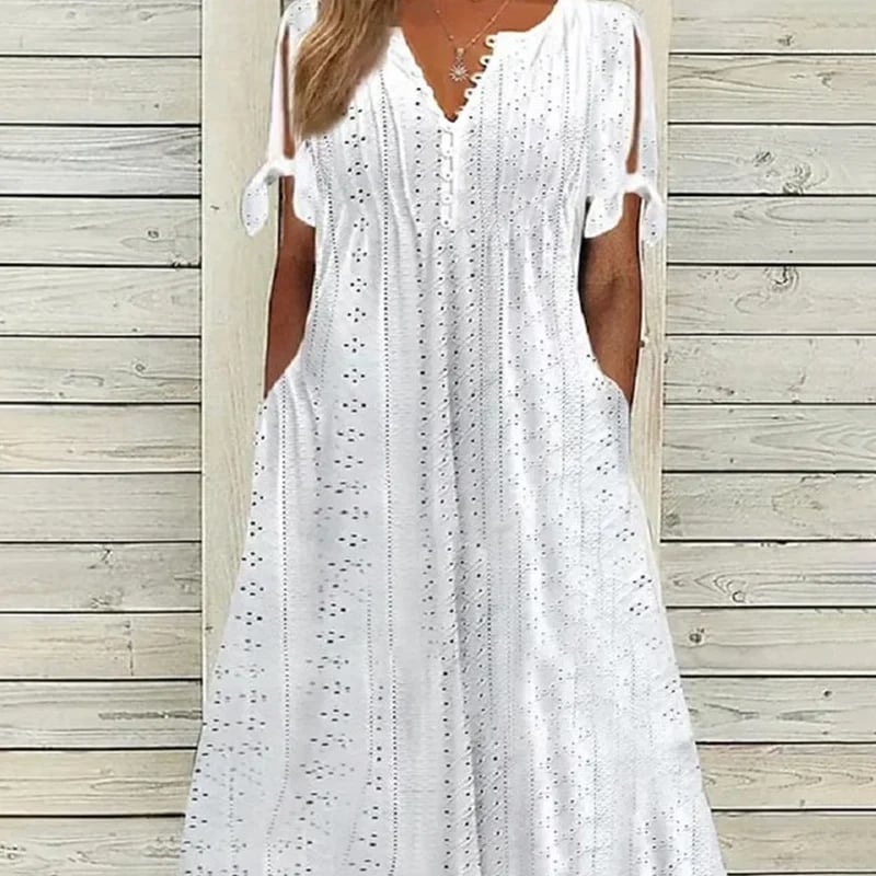 💃Robe unie élégante à col en V et ajourée pour femme - Achetez-en 2 et obtenez la livraison gratuite ! 