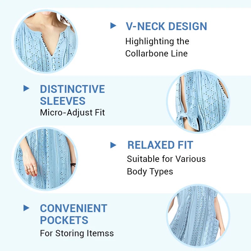 💃Robe unie élégante à col en V et ajourée pour femme - Achetez-en 2 et obtenez la livraison gratuite ! 