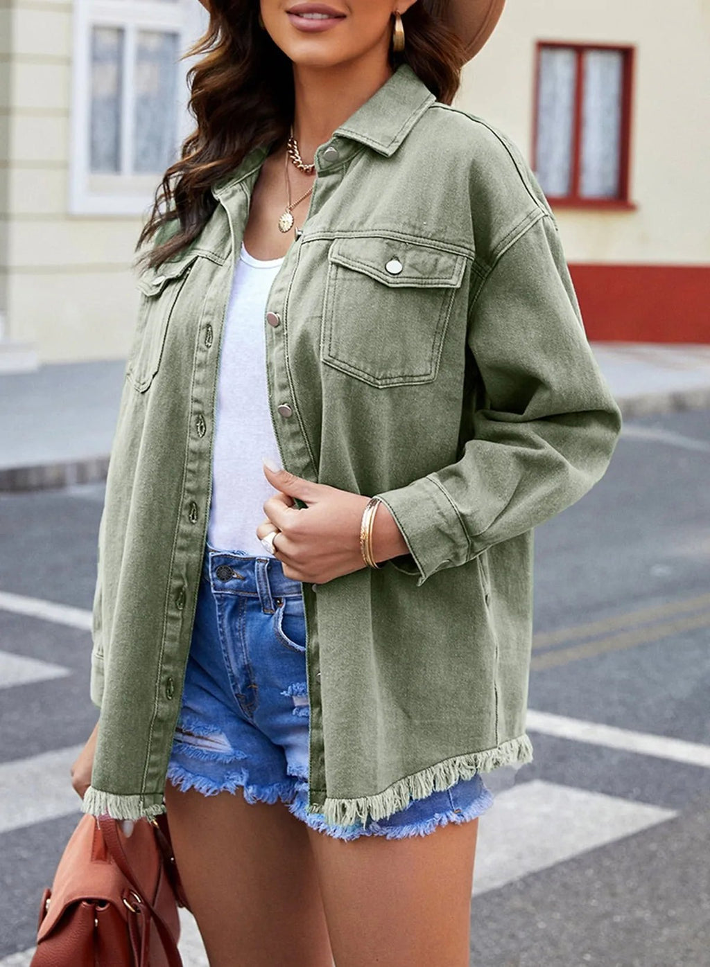 2025 Women's Casual Denim Button Down Distressed Jacket