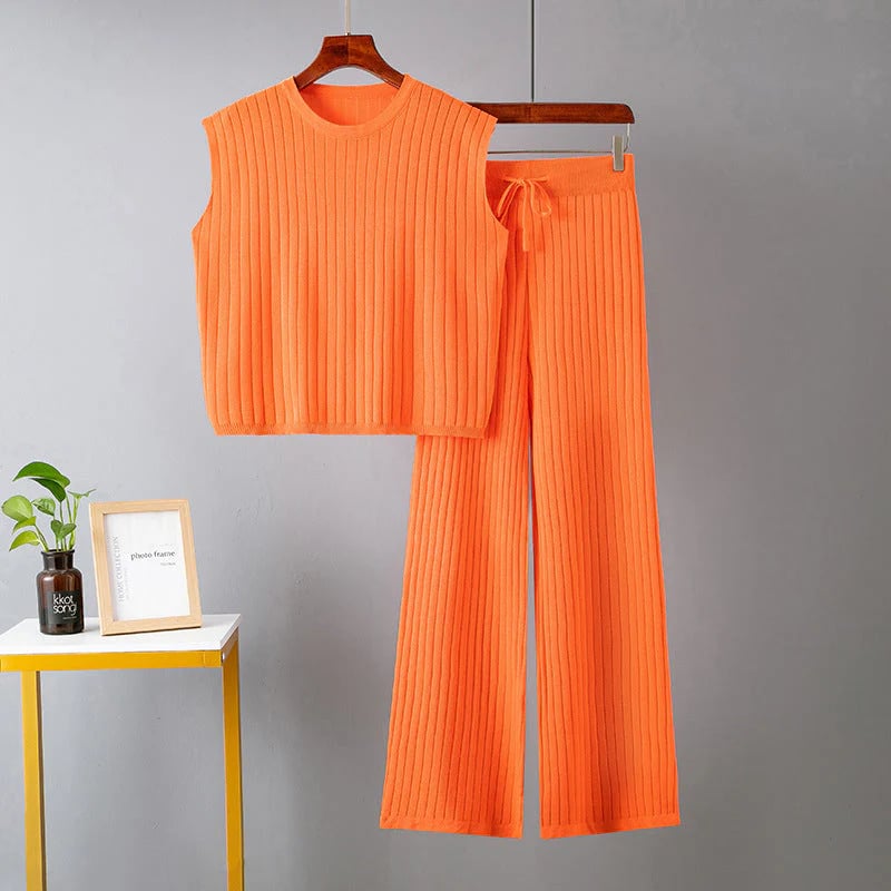 Ensemble haut sans manches et pantalon décontracté pour femme 