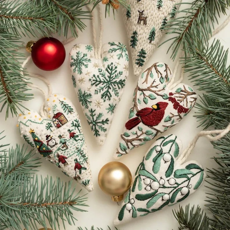 💖Kit de décoration/décoration de Noël brodée à la main en forme de cœur à faire soi-même 