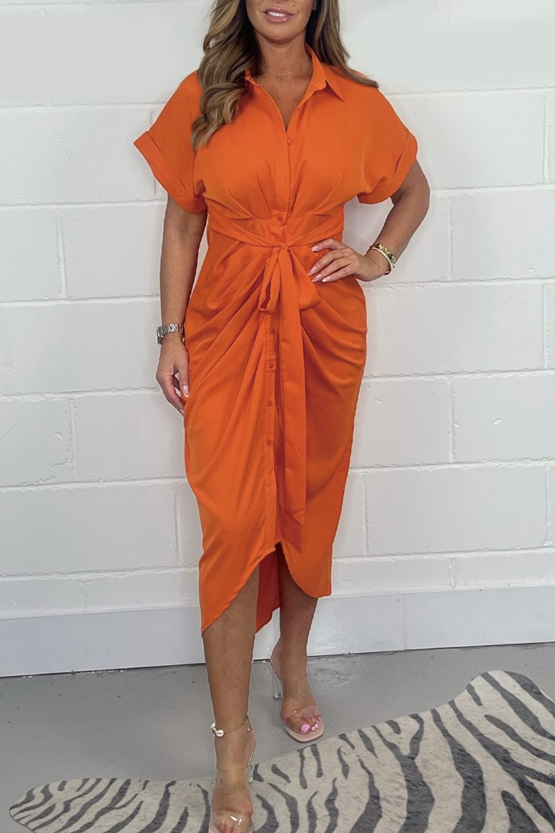 Robe chemise boutonnée en satin pour femme 