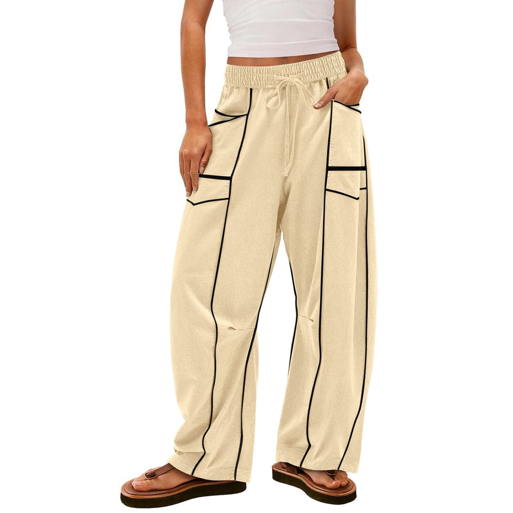 PANTALON DE SURVÊTEMENT DÉCONTRACTÉ POUR FEMMES, JAMBE LARGE AVEC CORDON DE SERRAGE, PANTALON BAGGY BARREL 