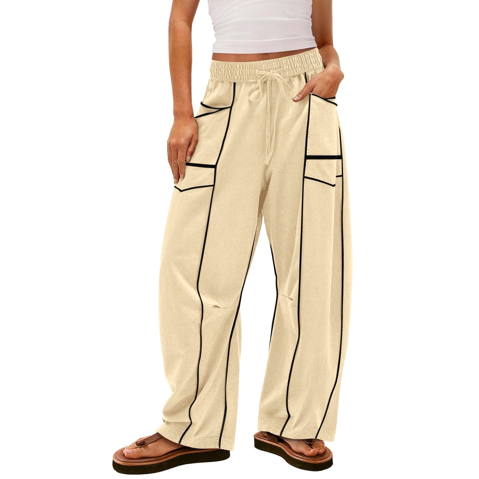 PANTALON DE SURVÊTEMENT DÉCONTRACTÉ POUR FEMMES, JAMBE LARGE AVEC CORDON DE SERRAGE, PANTALON BAGGY BARREL 