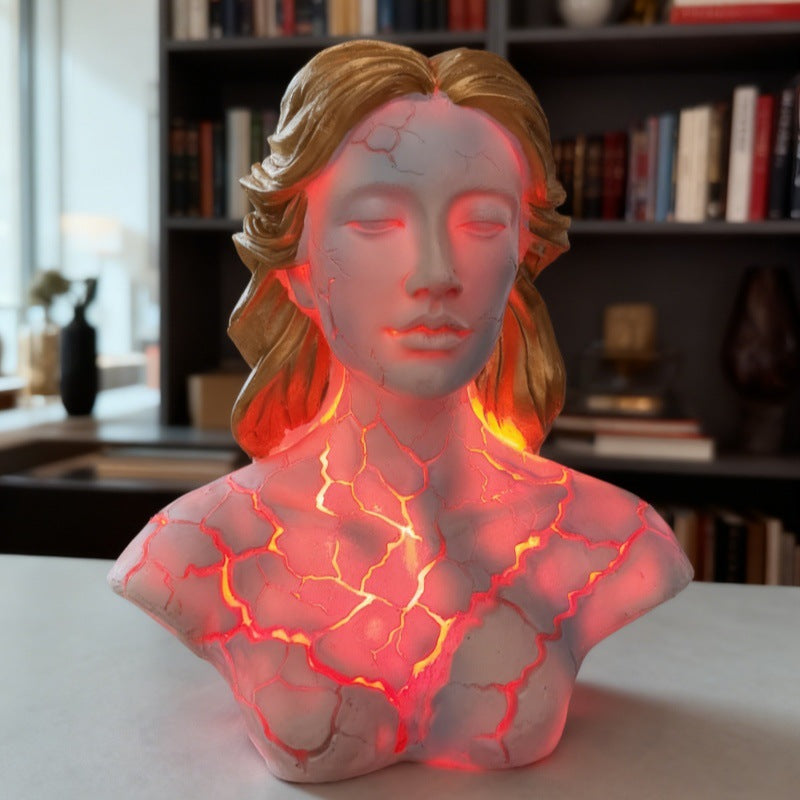 Cracked Blazing Maiden Figurine Statue Light - Where Art Meets Ambience!