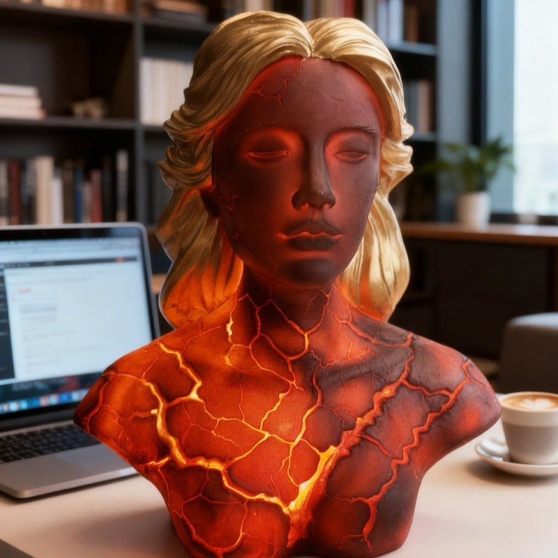 Cracked Blazing Maiden Figurine Statue Light - Where Art Meets Ambience!