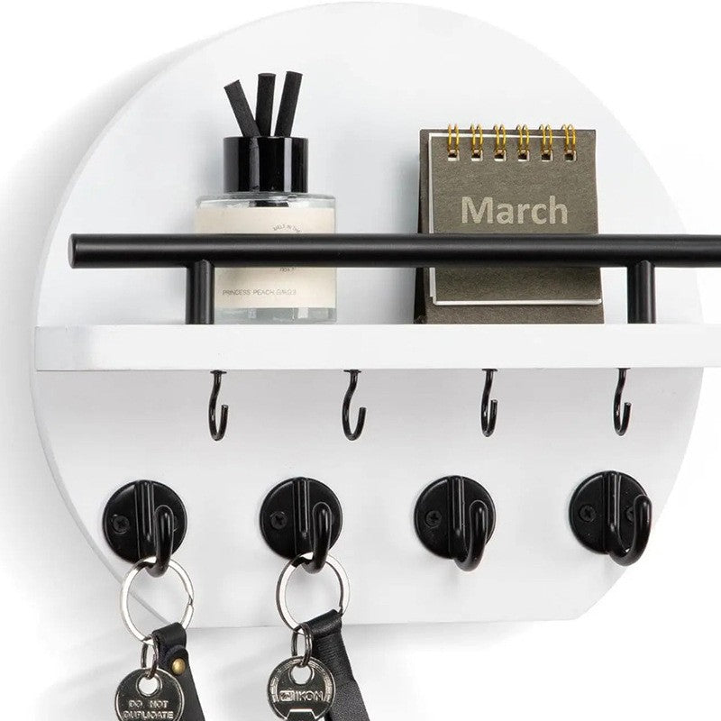 Wall Mount Key Holder with Shelf & Hooks