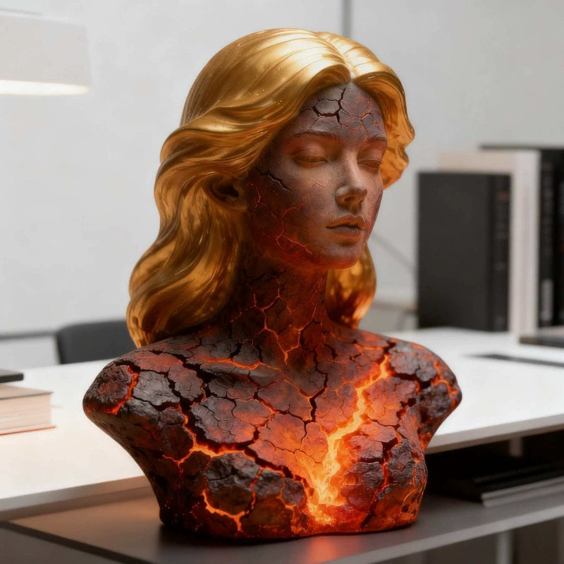 Cracked Blazing Maiden Figurine Statue Light - Where Art Meets Ambience!