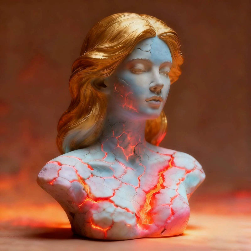 Cracked Blazing Maiden Figurine Statue Light - Where Art Meets Ambience!