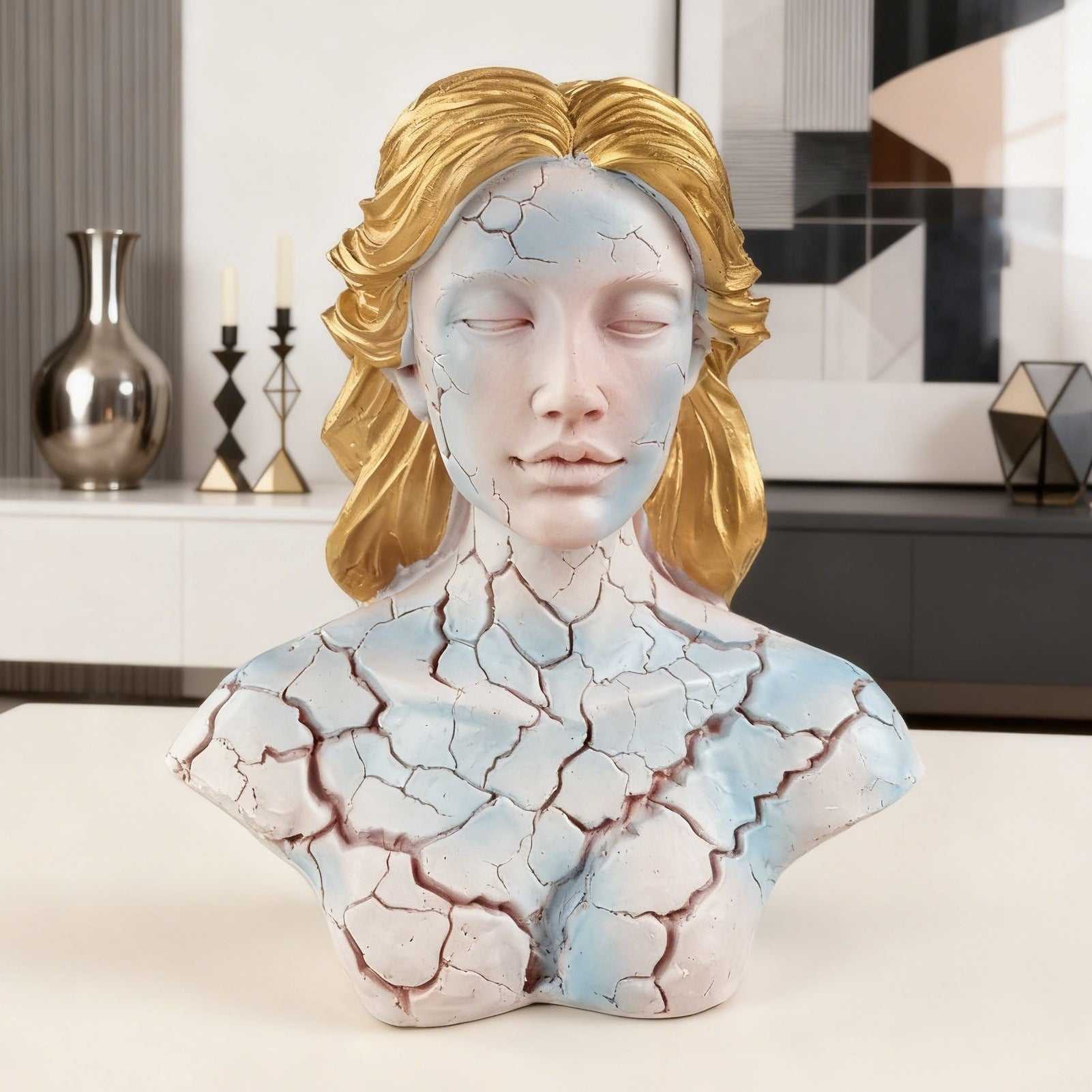 Cracked Blazing Maiden Figurine Statue Light - Where Art Meets Ambience!