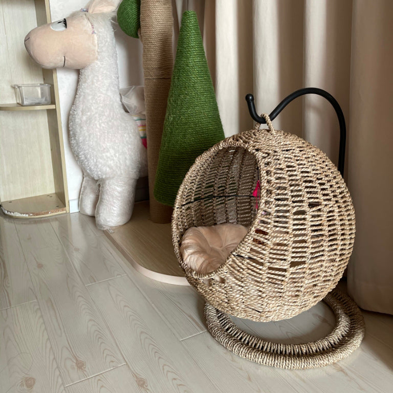 Hamac tissé pour chat – Panier suspendu en jonc de mer pour animaux (🔥Tapis gratuit)