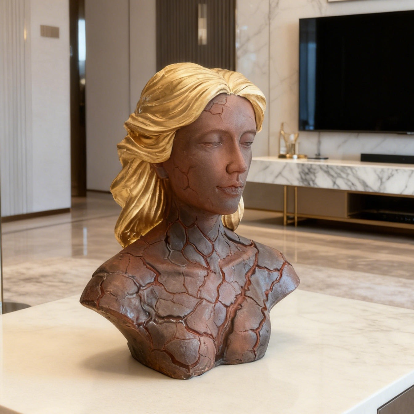 Cracked Blazing Maiden Figurine Statue Light - Where Art Meets Ambience!