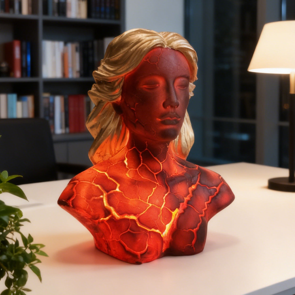 Cracked Blazing Maiden Figurine Statue Light - Where Art Meets Ambience!