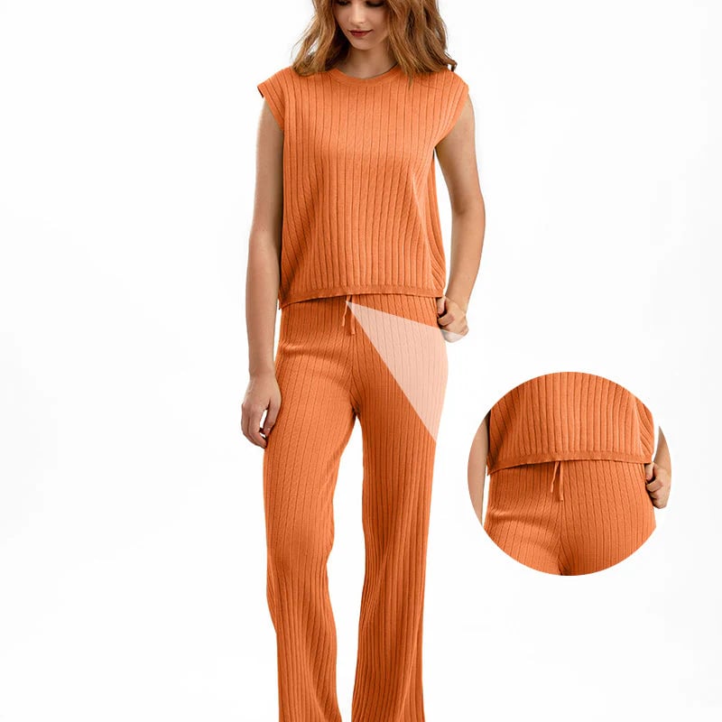 Ensemble haut sans manches et pantalon décontracté pour femme 