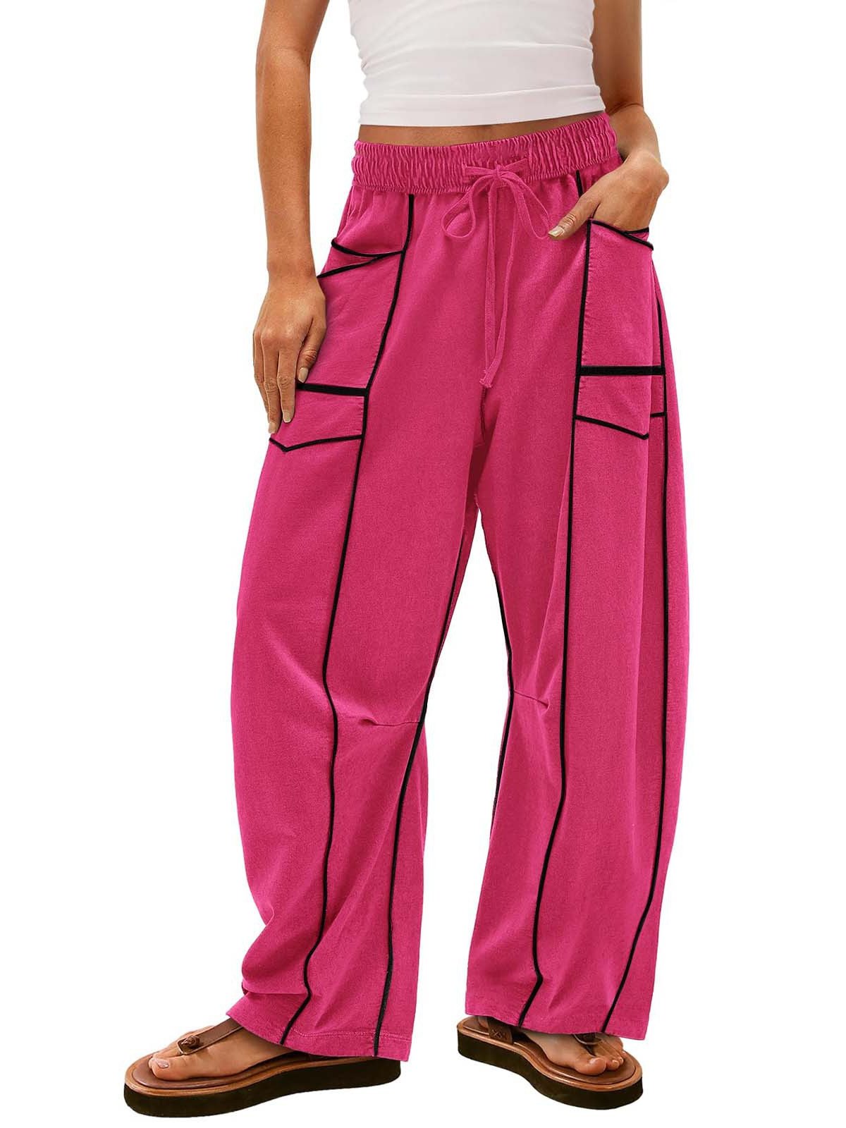 PANTALON DE SURVÊTEMENT DÉCONTRACTÉ POUR FEMMES, JAMBE LARGE AVEC CORDON DE SERRAGE, PANTALON BAGGY BARREL 