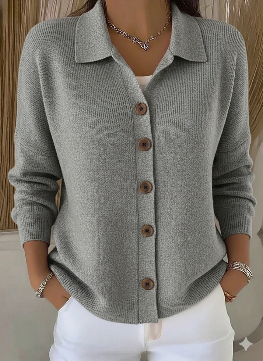 Women's Lapel Button Knitted Cardigan Sweater
