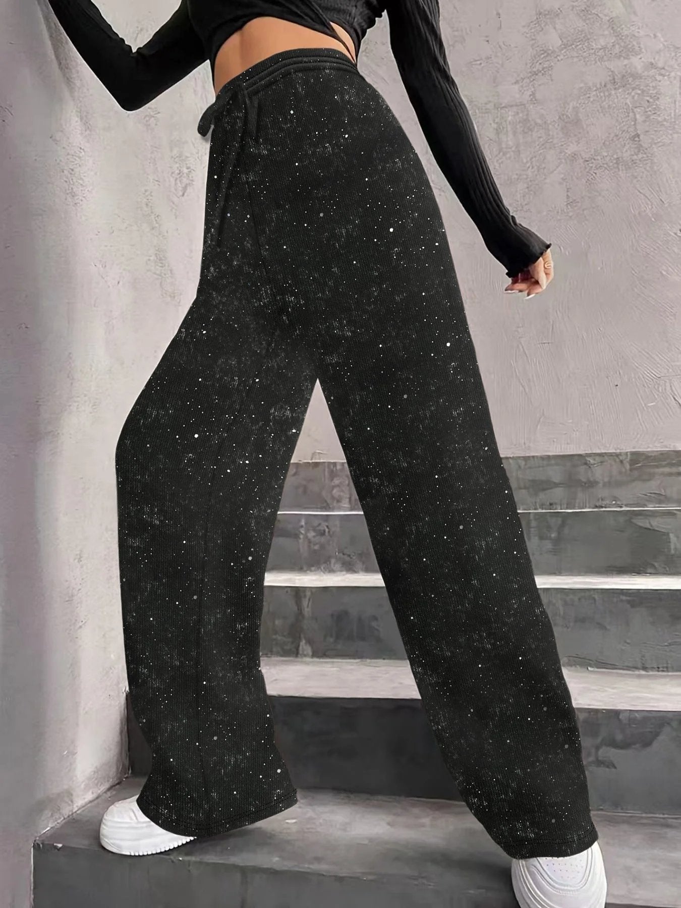 🎅Women's Sequin Sparkle Wide Leg Pants with Elastic Waistband - Buy two and get free shipping!