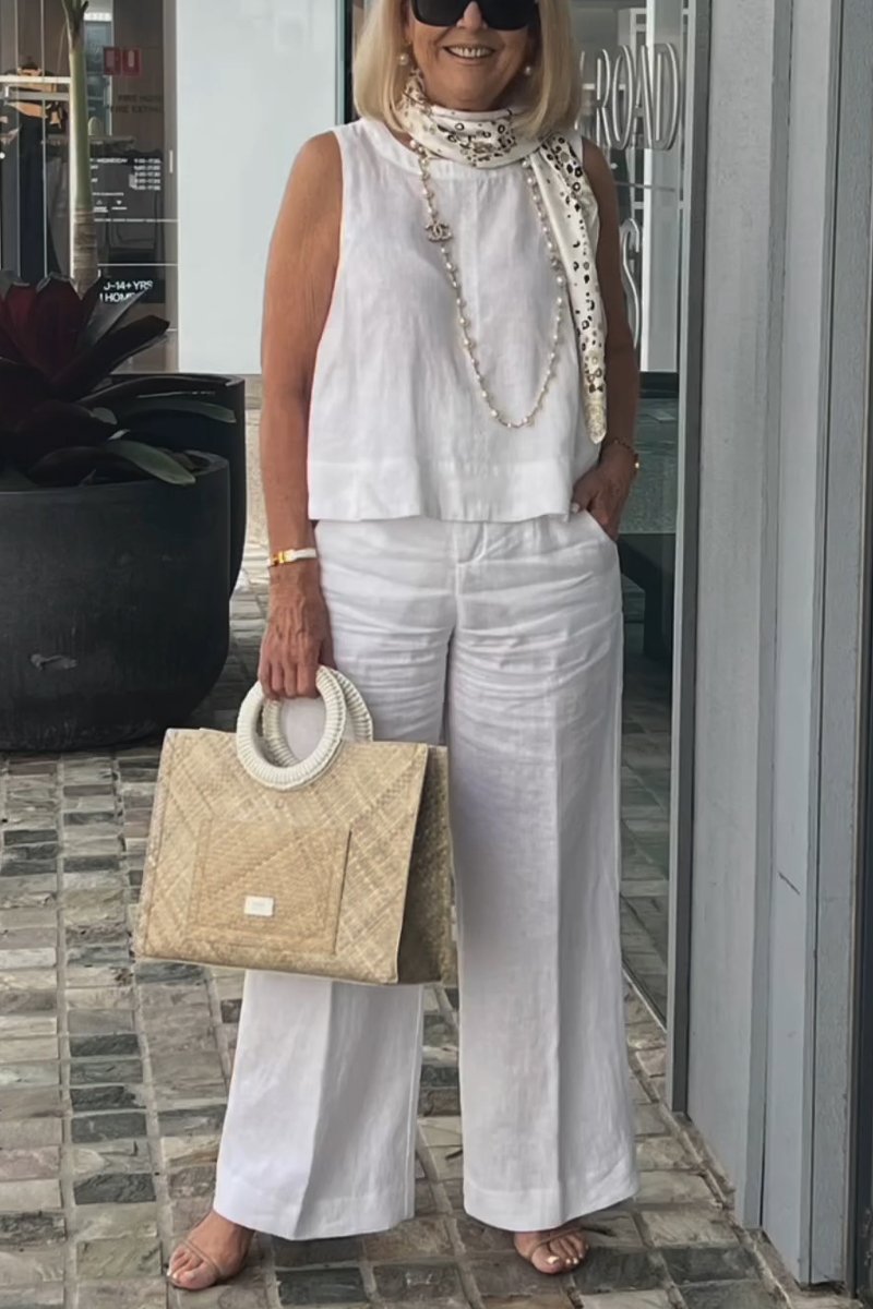 Costume sans manches en coton et lin 