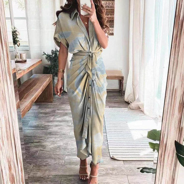 Robe chemise boutonnée en satin pour femme 