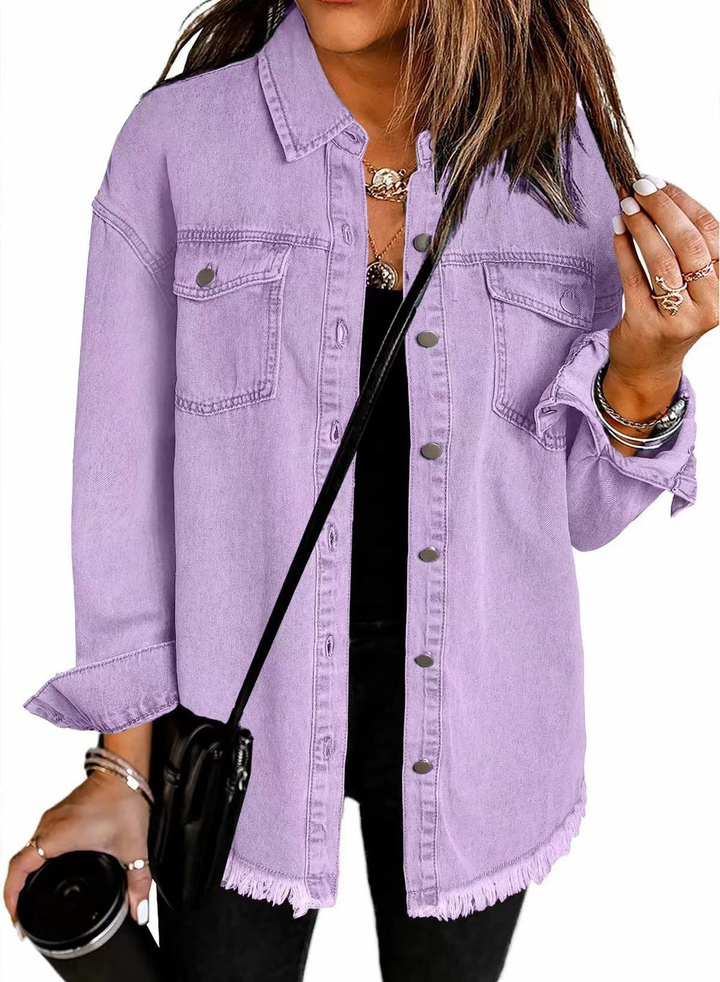 2025 Women's Casual Denim Button Down Distressed Jacket