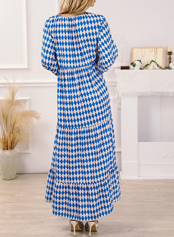 robes longues bohèmes géométriques à manches bouffantes pour femmes 