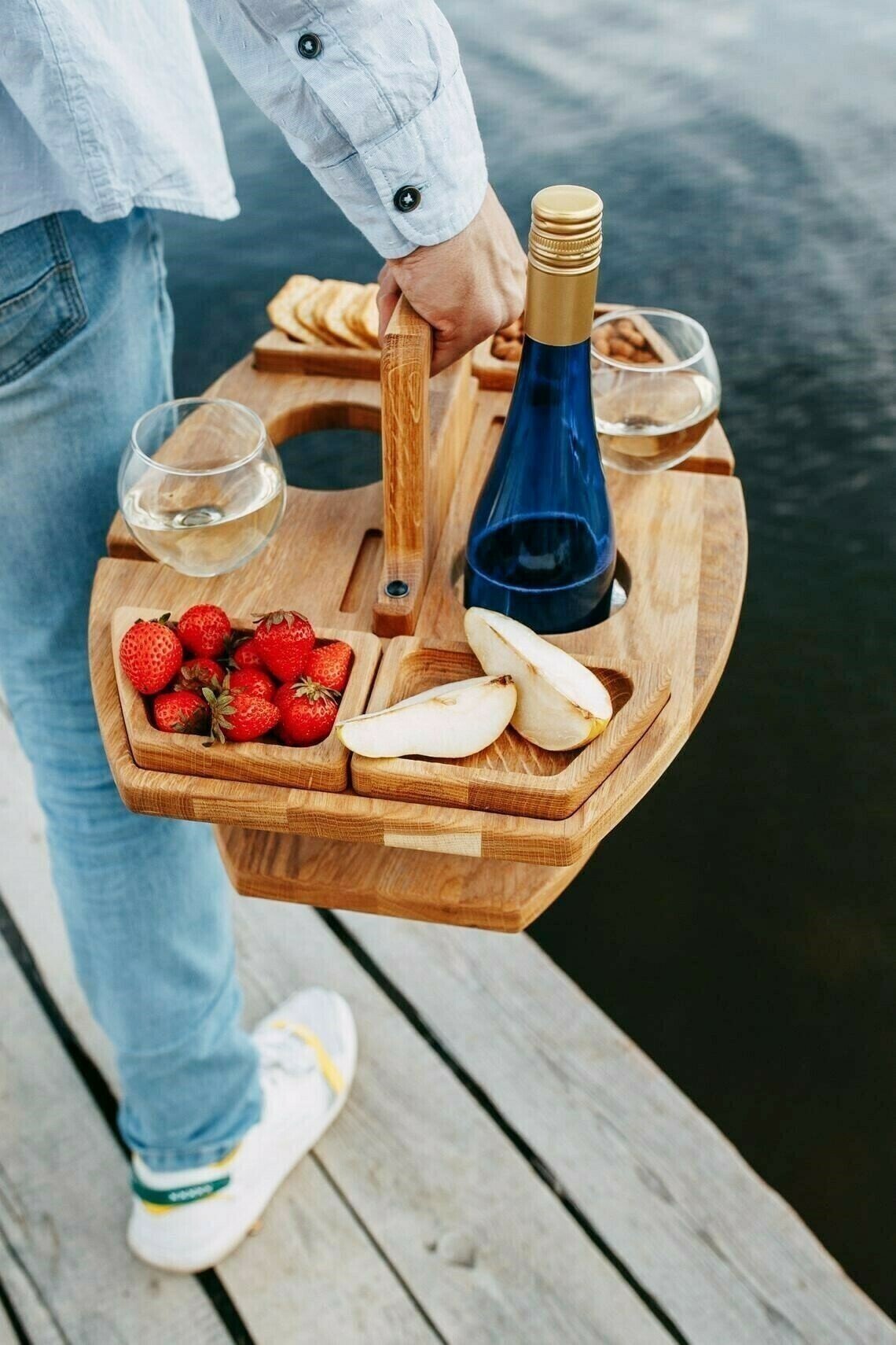 Table à vin de pique-nique d'extérieur portable en bois 
