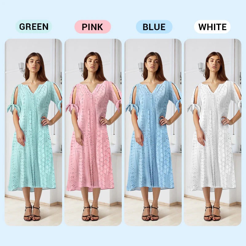 💃Robe unie élégante à col en V et ajourée pour femme - Achetez-en 2 et obtenez la livraison gratuite ! 