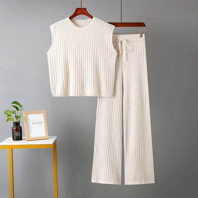 Ensemble haut sans manches et pantalon décontracté pour femme 