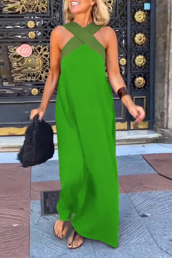 Robe sans manches à dos croisé pour femme 