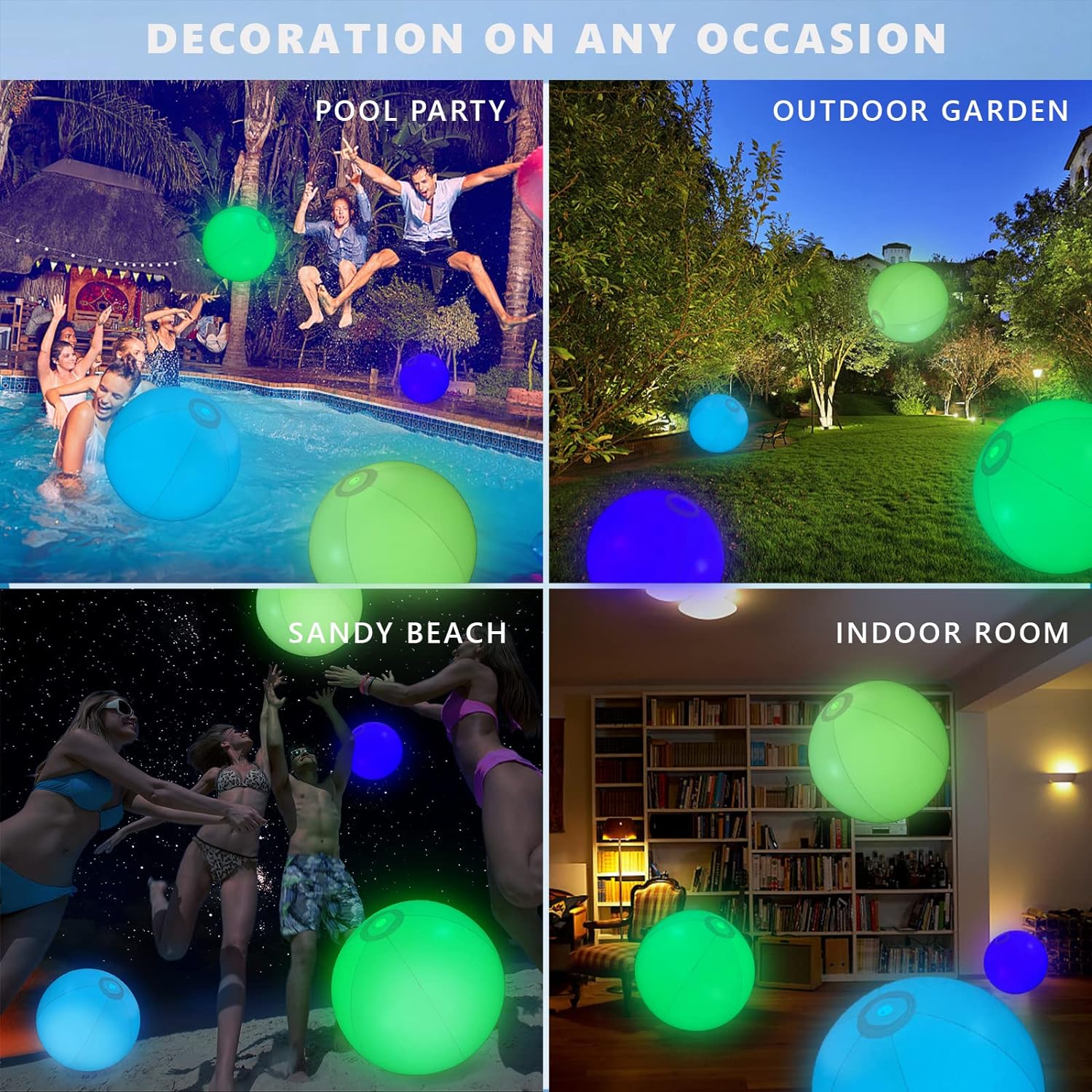 ballons de plage lumineux à LED 16 couleurs 