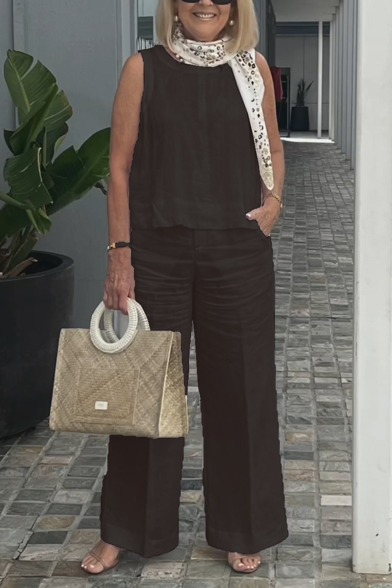 Costume sans manches en coton et lin 