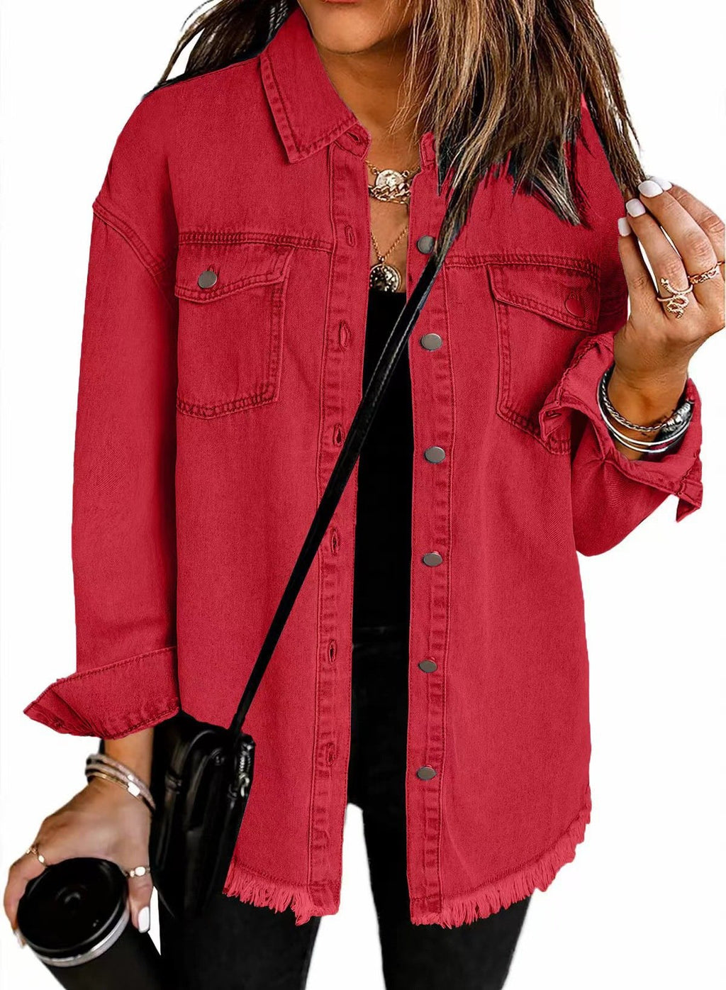 2025 Women's Casual Denim Button Down Distressed Jacket
