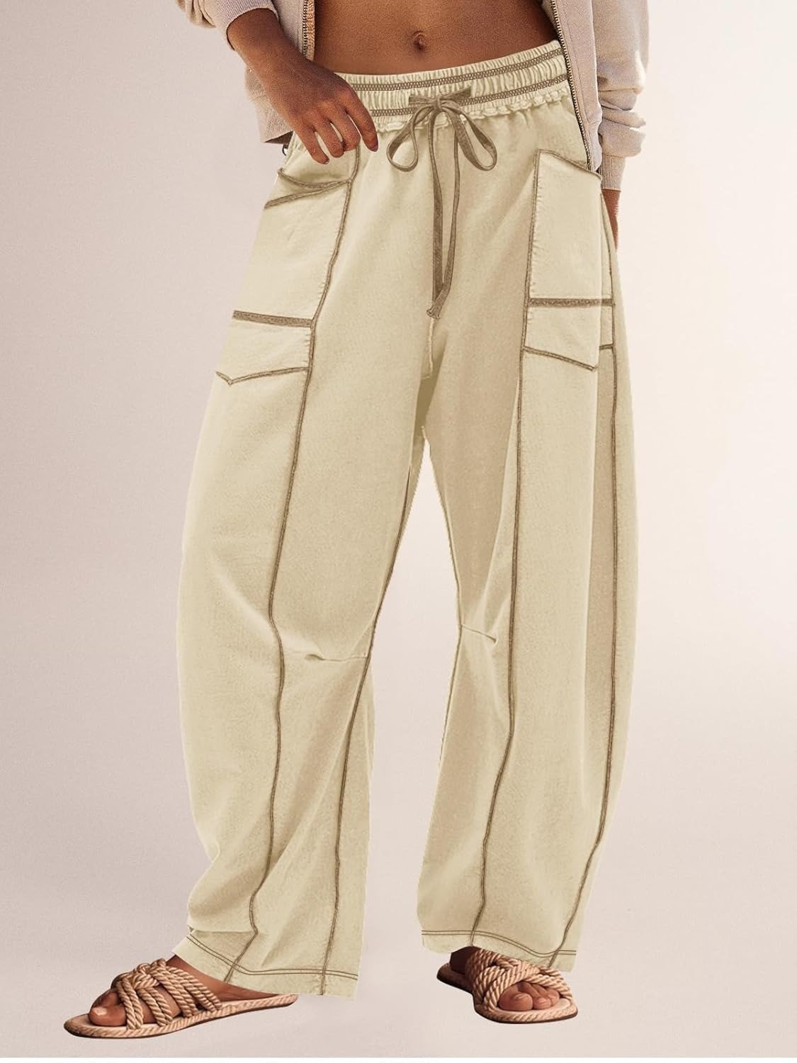 PANTALON DE SURVÊTEMENT DÉCONTRACTÉ POUR FEMMES, JAMBE LARGE AVEC CORDON DE SERRAGE, PANTALON BAGGY BARREL 