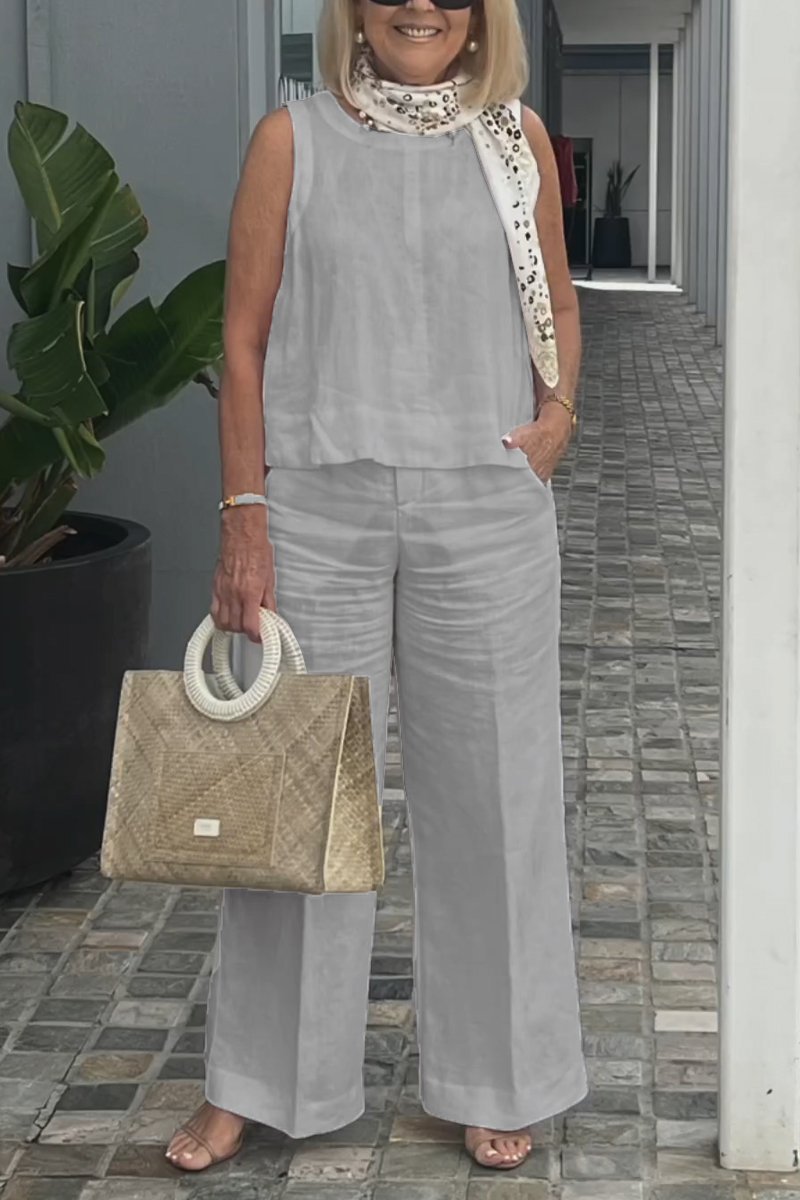 Costume sans manches en coton et lin 