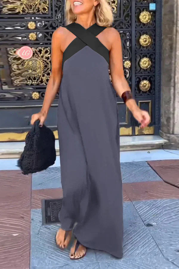 Robe sans manches à dos croisé pour femme 