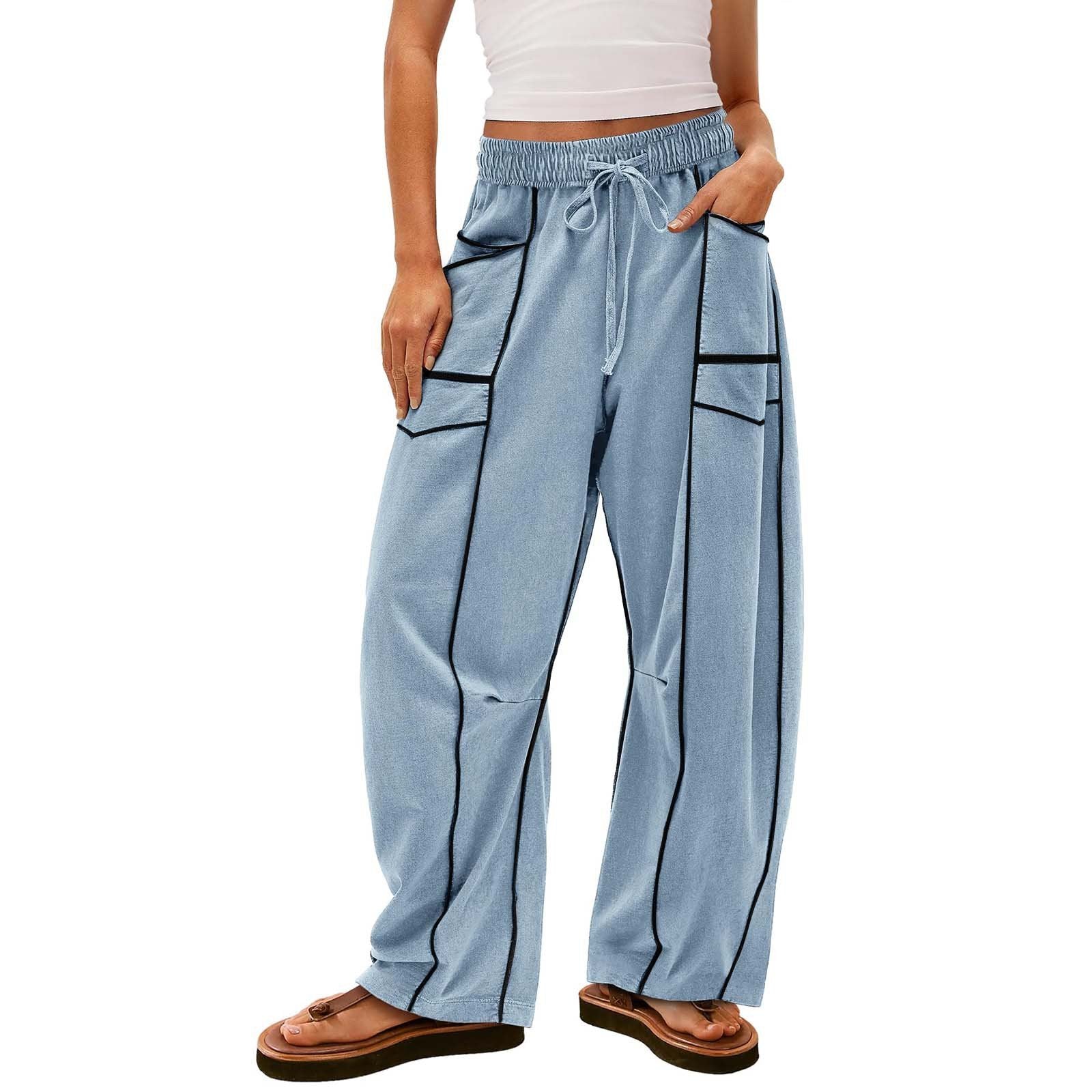 PANTALON DE SURVÊTEMENT DÉCONTRACTÉ POUR FEMMES, JAMBE LARGE AVEC CORDON DE SERRAGE, PANTALON BAGGY BARREL 