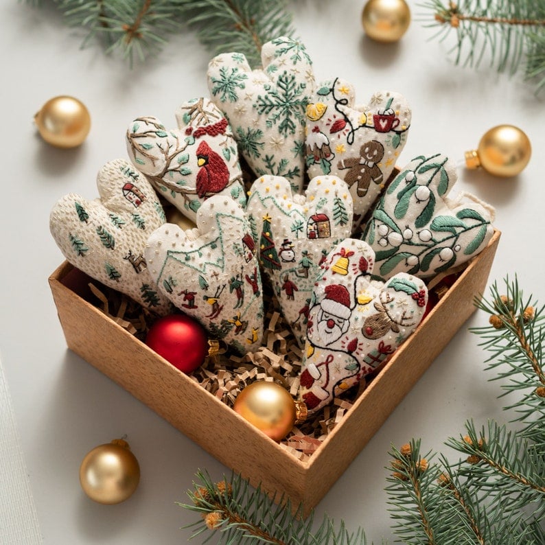 💖Kit de décoration/décoration de Noël brodée à la main en forme de cœur à faire soi-même 