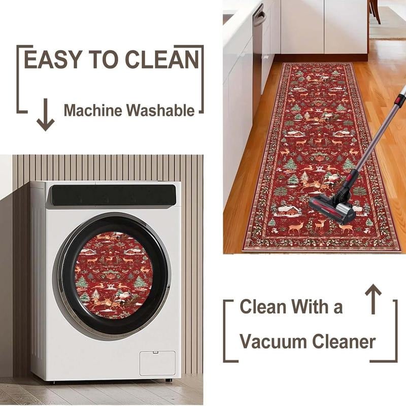 Christmas Deer Santa Long Rug