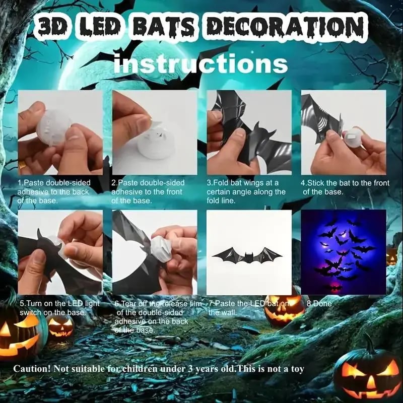 🎁Décoration LED 3D en forme de chauve-souris 
