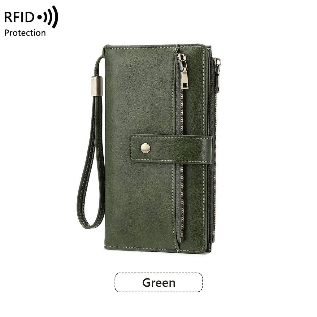 RFID anti-magnetic large-capacity long wallet, elegant solid color anti-theft leather wallet 👛