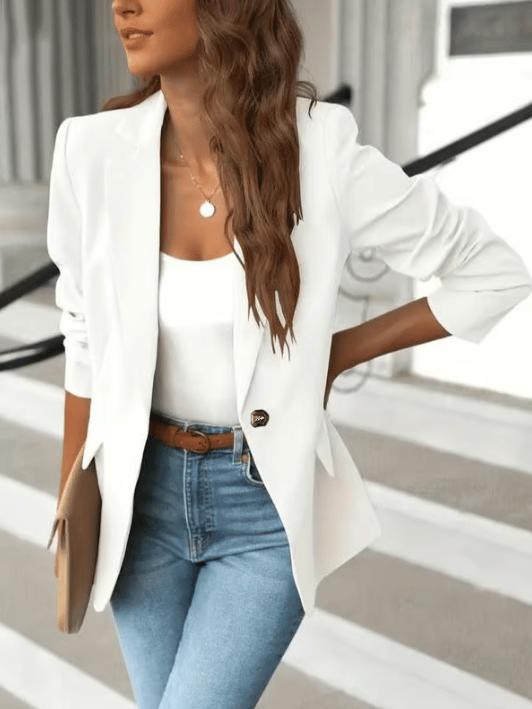 Women's Minimalist Solid Button Lapel Collar Blazer