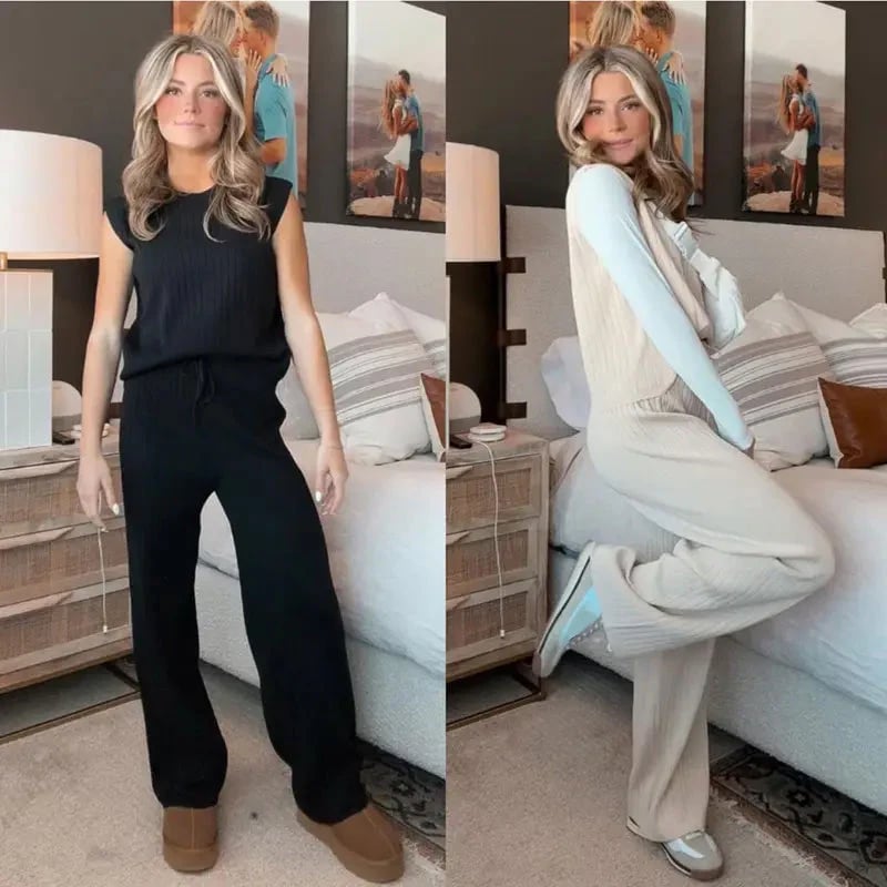 Ensemble haut sans manches et pantalon décontracté pour femme 
