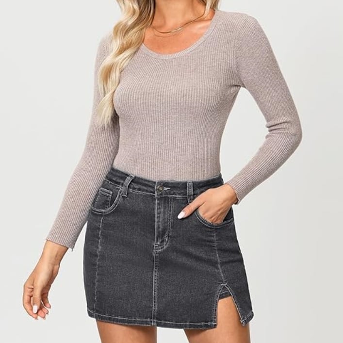 🔥Jupes-shorts pour femmes Mini-jupe en jean fendue sur le côté avec short en jean taille haute extensible - Achetez-en 2 et obtenez la livraison gratuite ! 