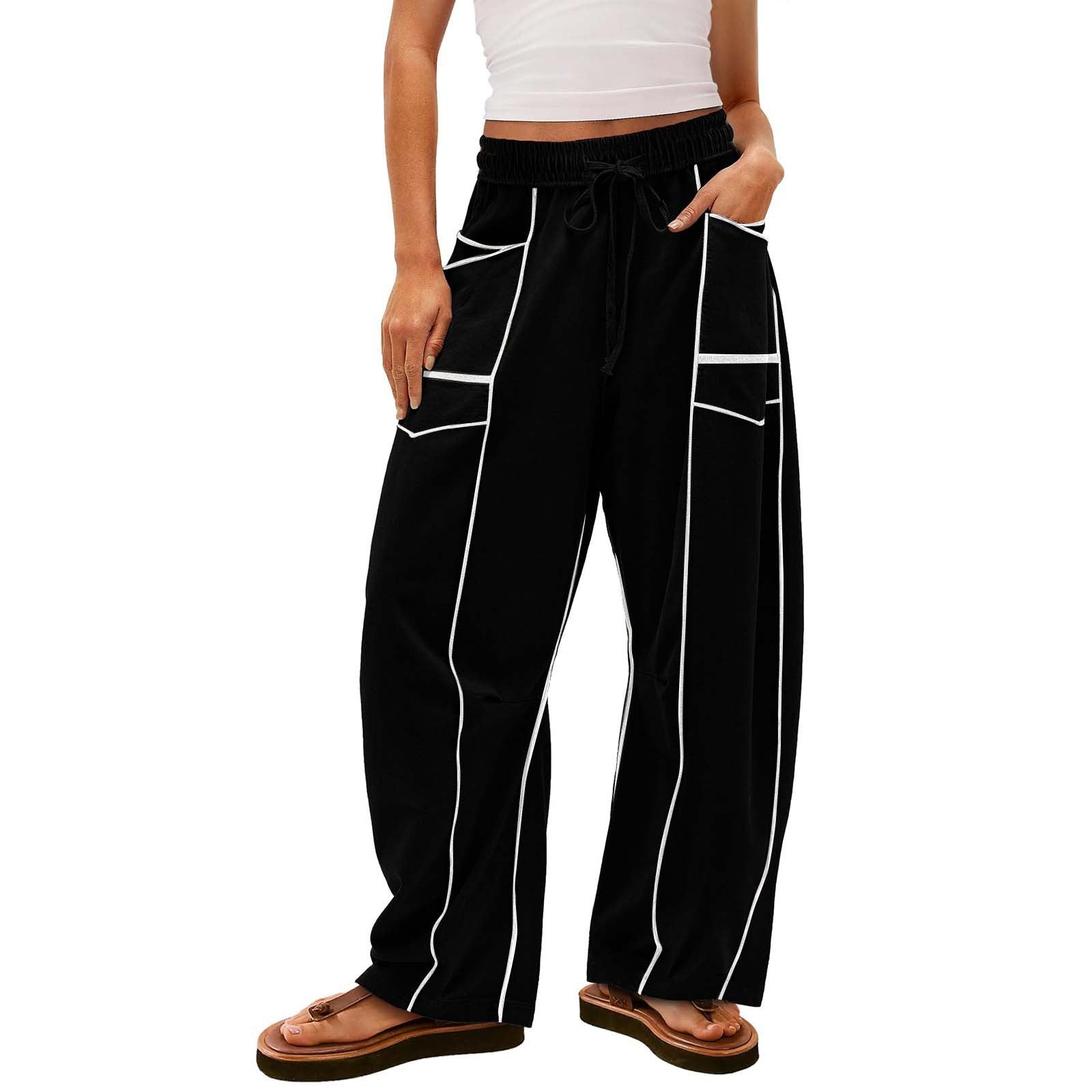 PANTALON DE SURVÊTEMENT DÉCONTRACTÉ POUR FEMMES, JAMBE LARGE AVEC CORDON DE SERRAGE, PANTALON BAGGY BARREL 