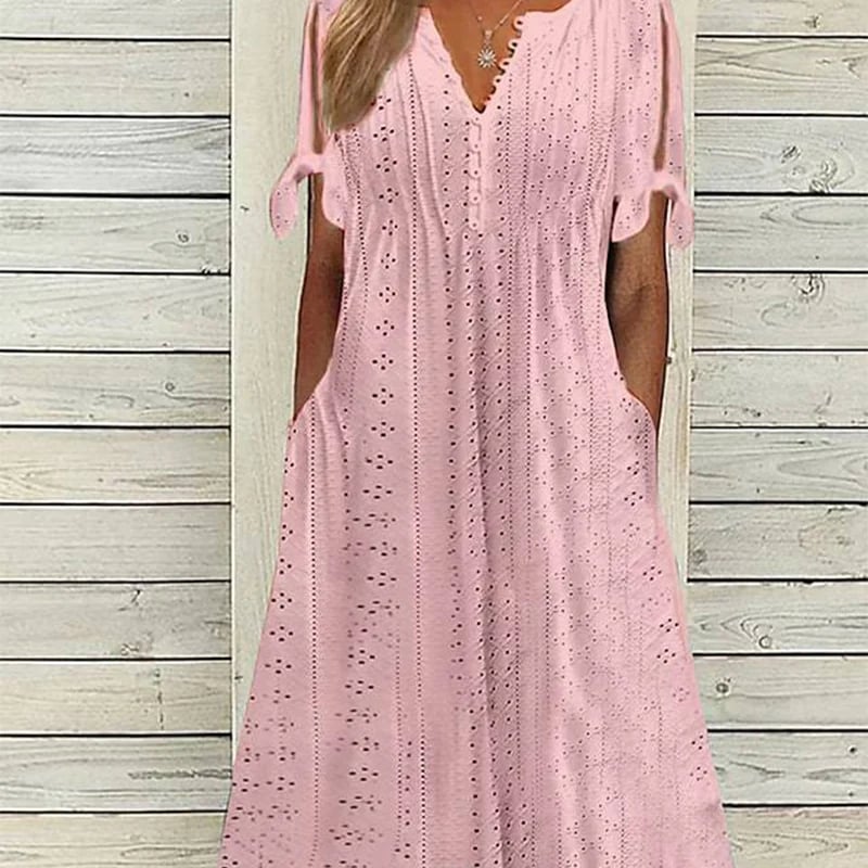 💃Robe unie élégante à col en V et ajourée pour femme - Achetez-en 2 et obtenez la livraison gratuite ! 