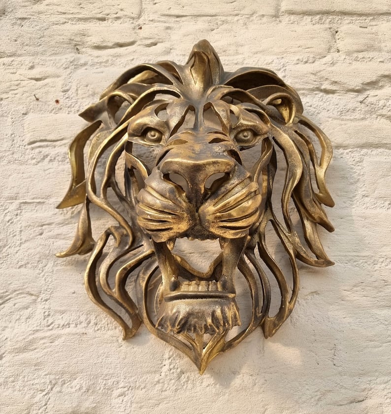🦁Découverte rare - Grande sculpture murale en forme de tête de lion🎁