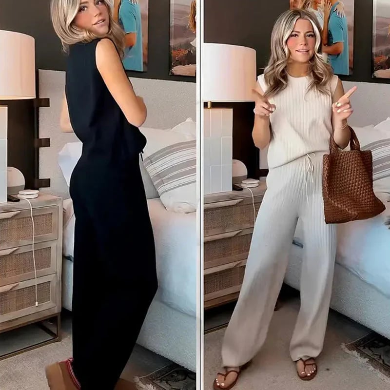 Ensemble haut sans manches et pantalon décontracté pour femme 