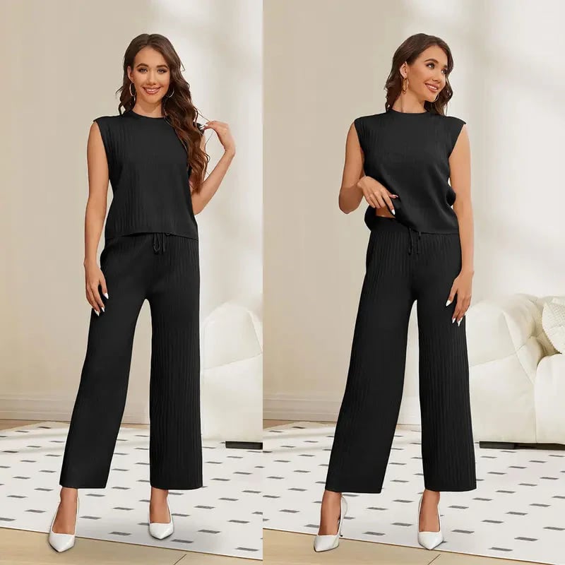 Ensemble haut sans manches et pantalon décontracté pour femme 