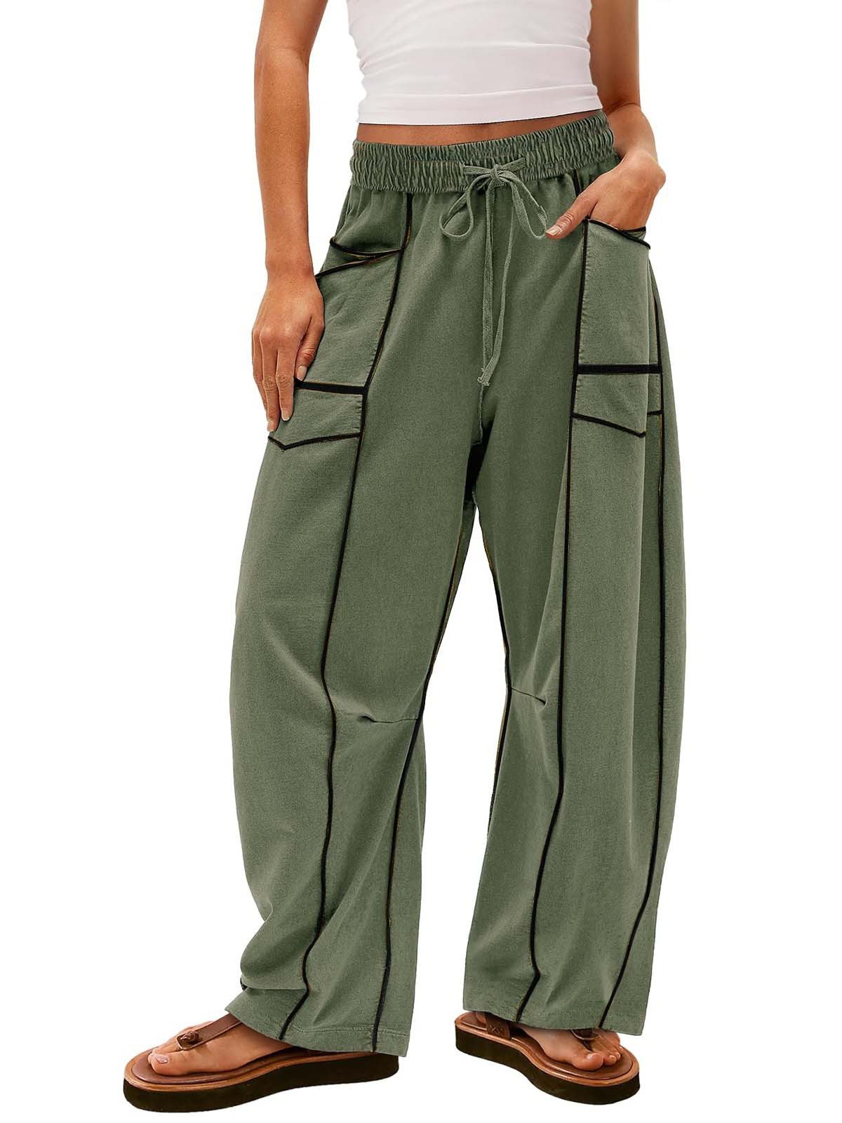 PANTALON DE SURVÊTEMENT DÉCONTRACTÉ POUR FEMMES, JAMBE LARGE AVEC CORDON DE SERRAGE, PANTALON BAGGY BARREL 